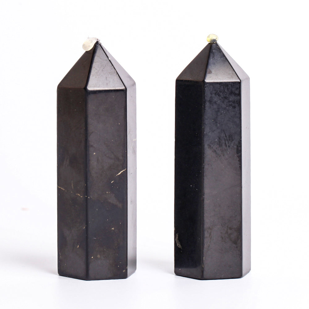 Set of 2 Polished Shungite Crystal Points 3.1 Inches