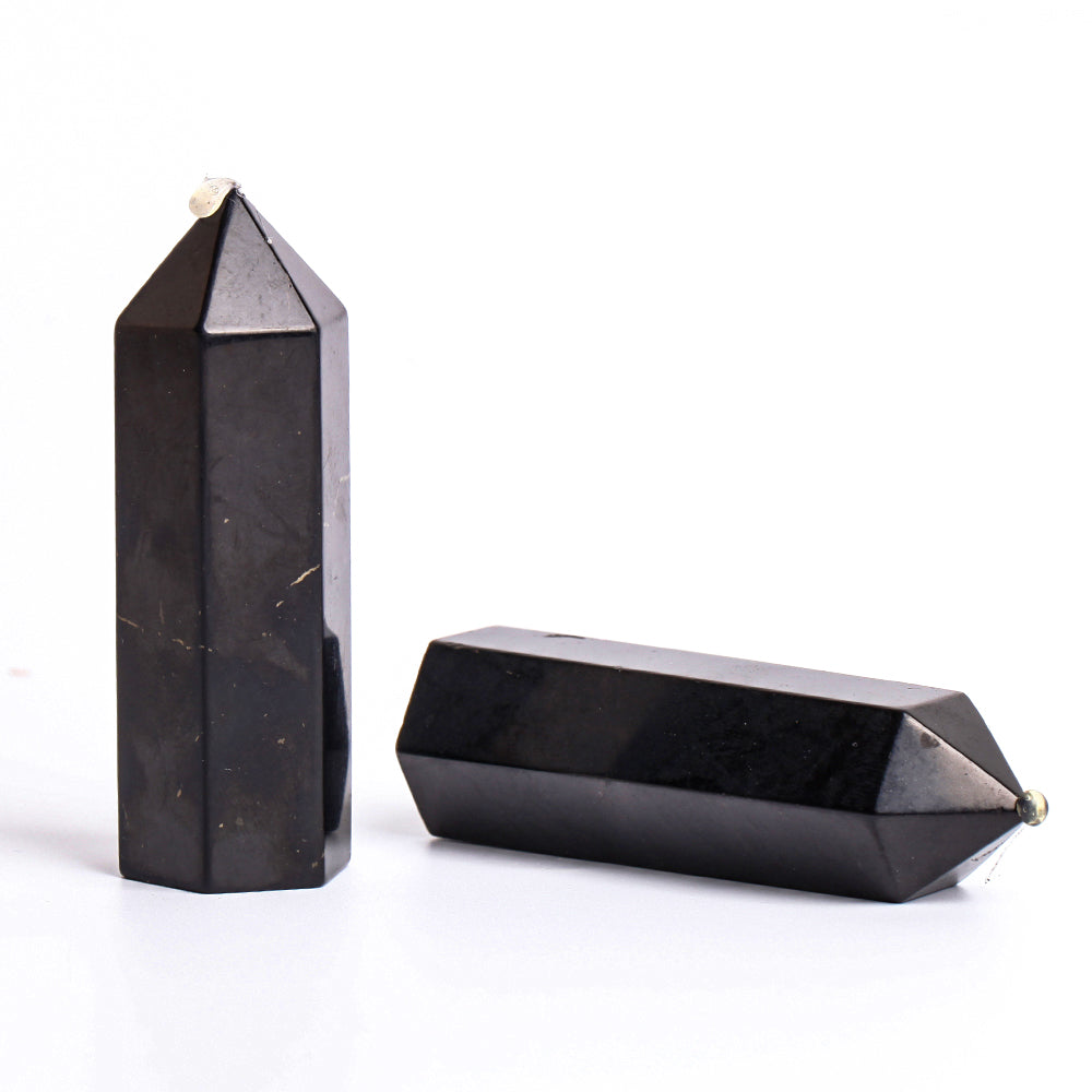 Set of 2 Polished Shungite Crystal Points 3.1 Inches