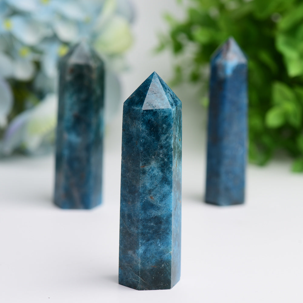 Set of 3 Blue Apatite Crystal Points 2.5-3.5 Inches