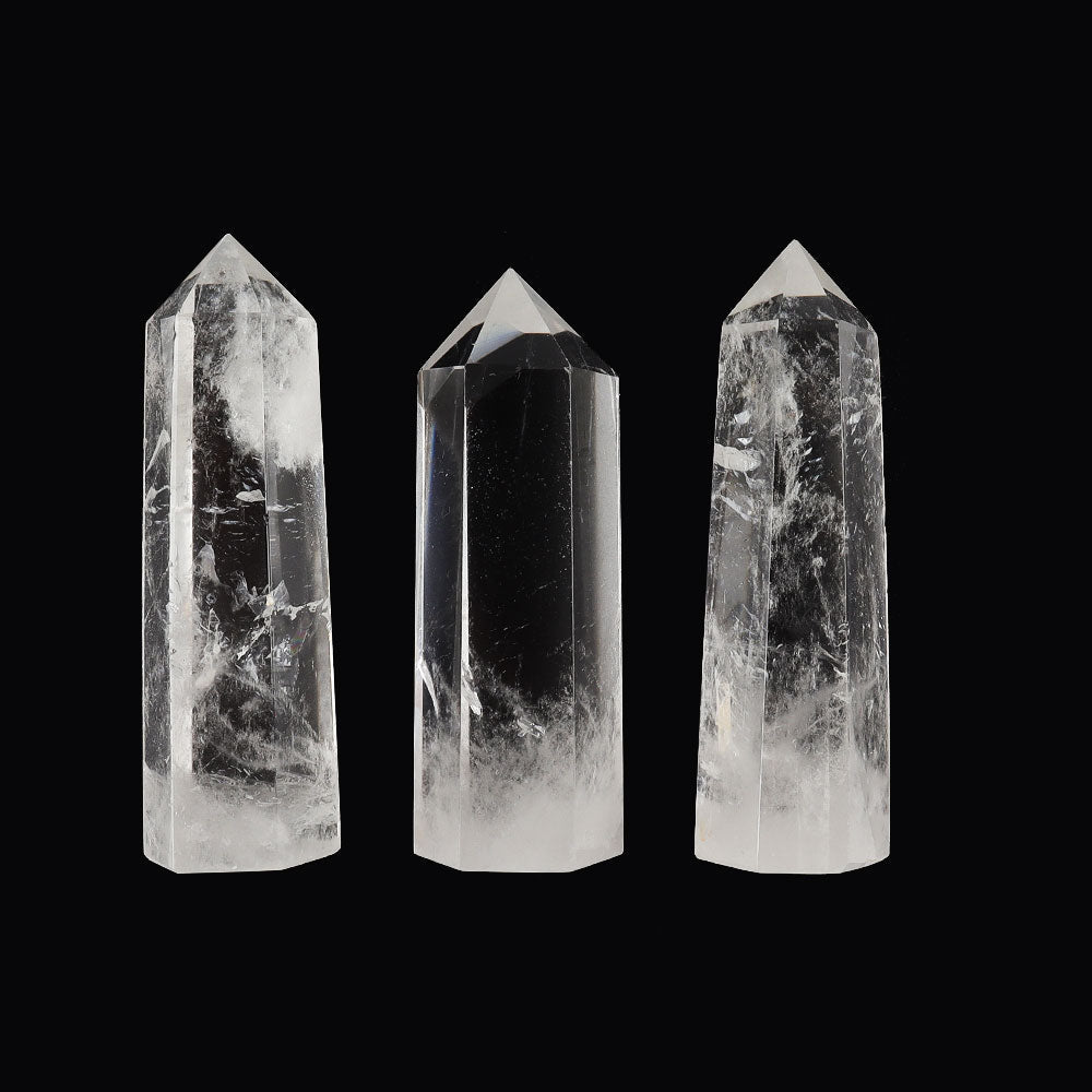 Set of 3 Clear Quartz Crystal Points 2.5-3 inch for Healing