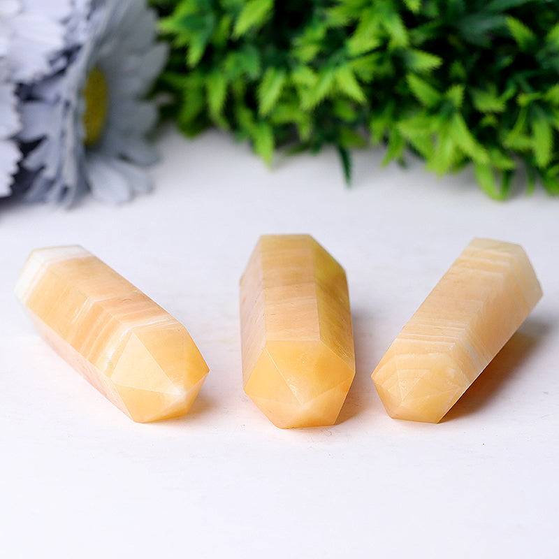 Set of 3 Honey Calcite Crystal Points 3-4 Inch Healing