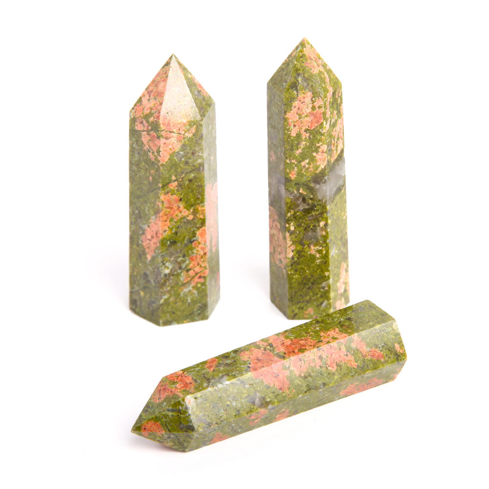 Set of 3 Polished Unakite Crystal Points 2.7 Inches