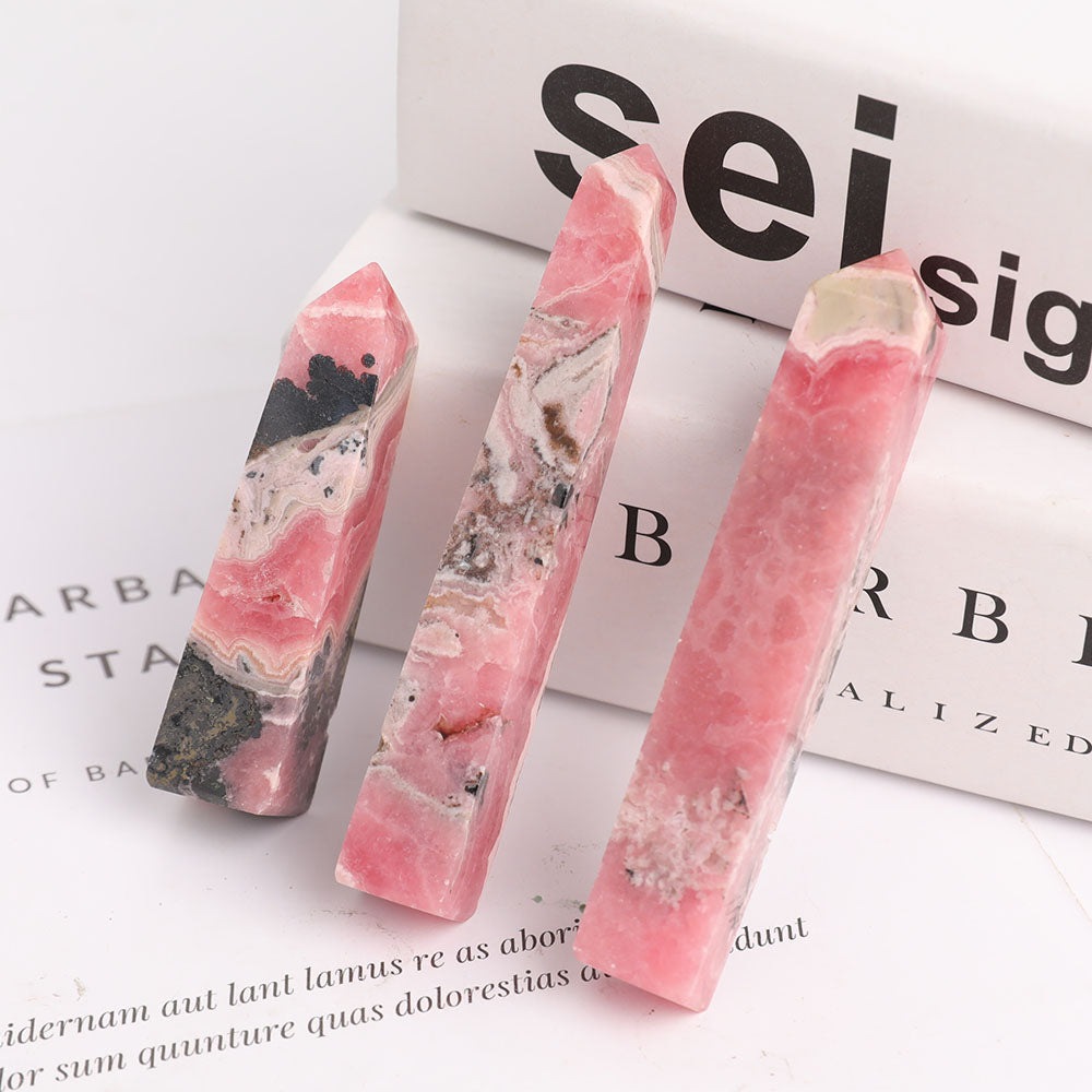 Set of 3 Rhodochrosite Crystal Points 2.5-3.5 inch Healing Wands