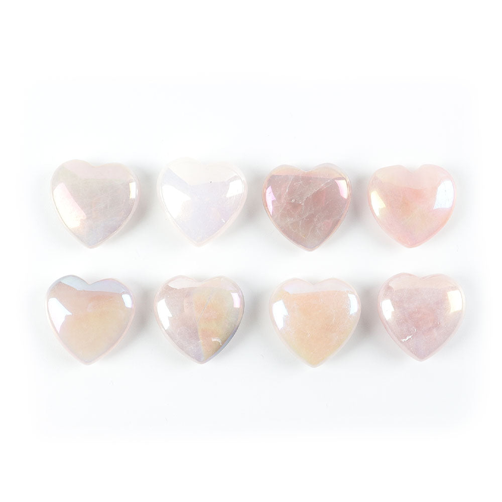 Set of 8 Aura Heart Shape Crystal Carvings for Chakra Healing