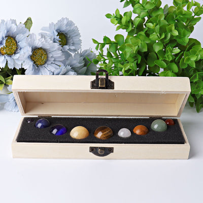 Set of 9 Crystal Spheres with Wooden Box for Energy Balance