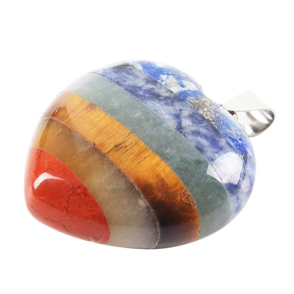 Seven Chakra Crystal Heart Pendant 3x3 inches