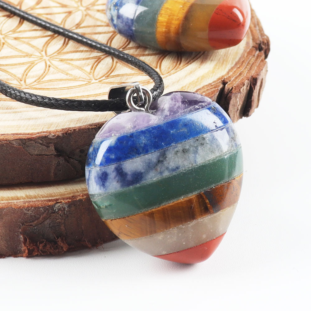 Seven Chakra Crystal Heart Pendant 3x3 cm