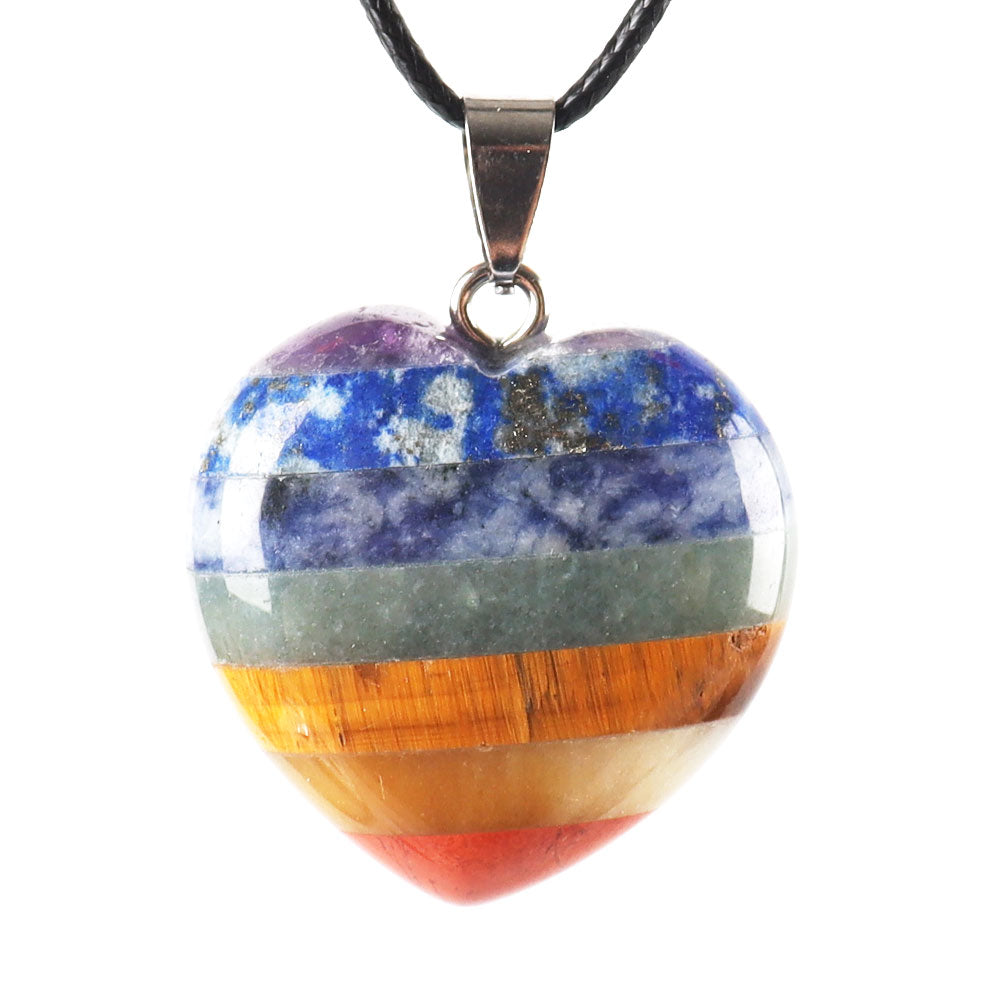 Seven Chakra Crystal Heart Pendant 3x3 inches
