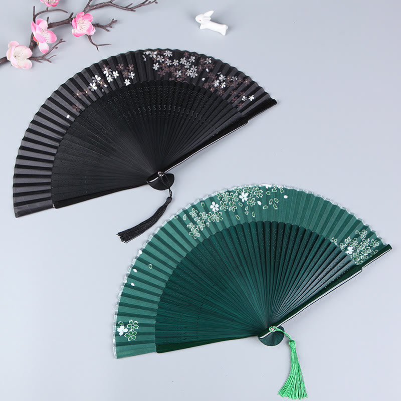 Silk Bamboo Handheld Fan 21cm with Cherry Blossom Sakura
