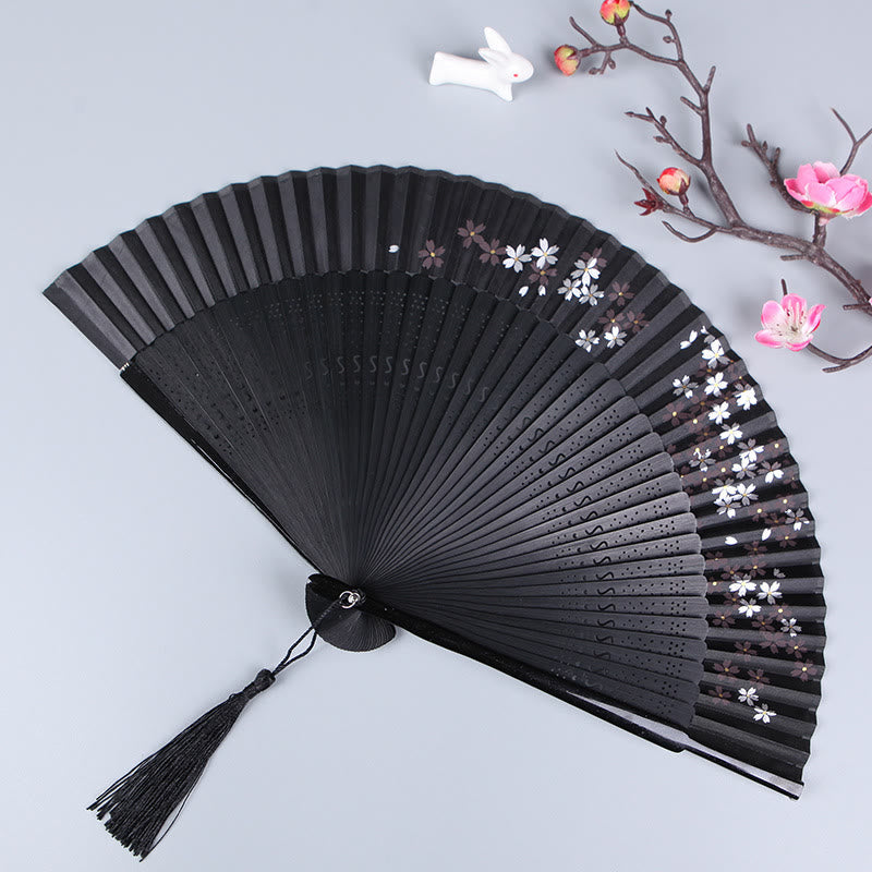 Silk Bamboo Handheld Fan 21cm with Cherry Blossom Sakura