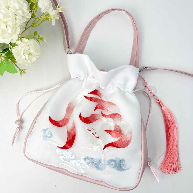 Silk Embroidered Tote Bag with Adjustable Strap 20x20x7cm