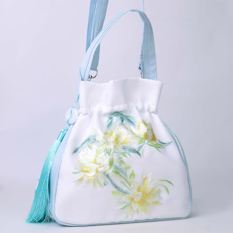 Silk Embroidered Tote Bag with Adjustable Strap 20x20x7cm