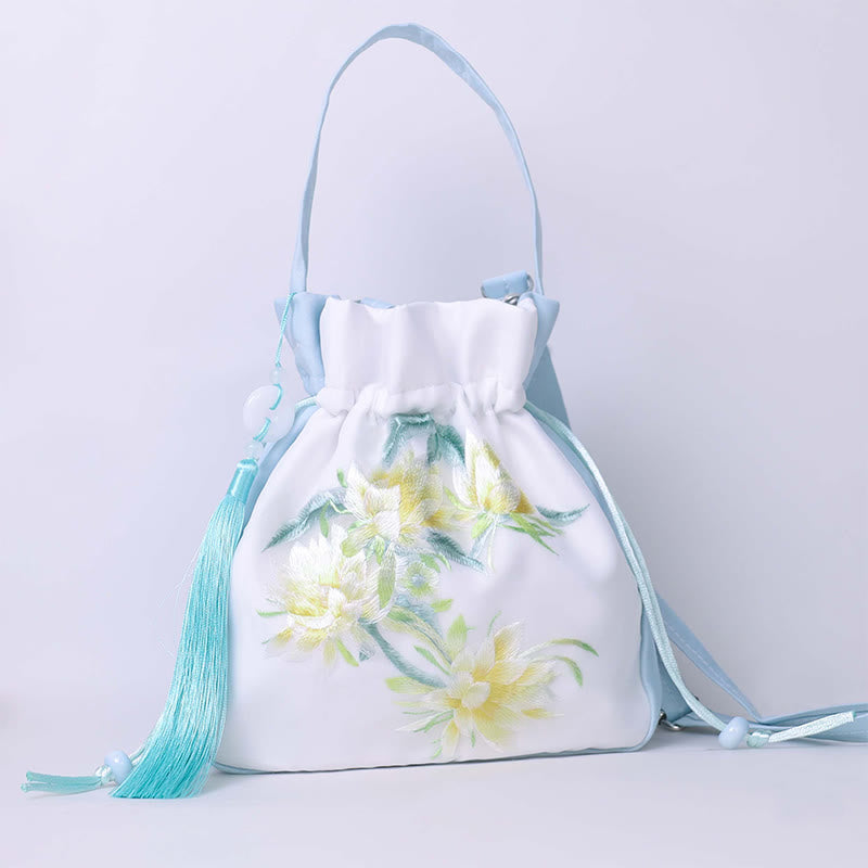 Silk Embroidered Tote Bag with Adjustable Strap 20x20x7cm