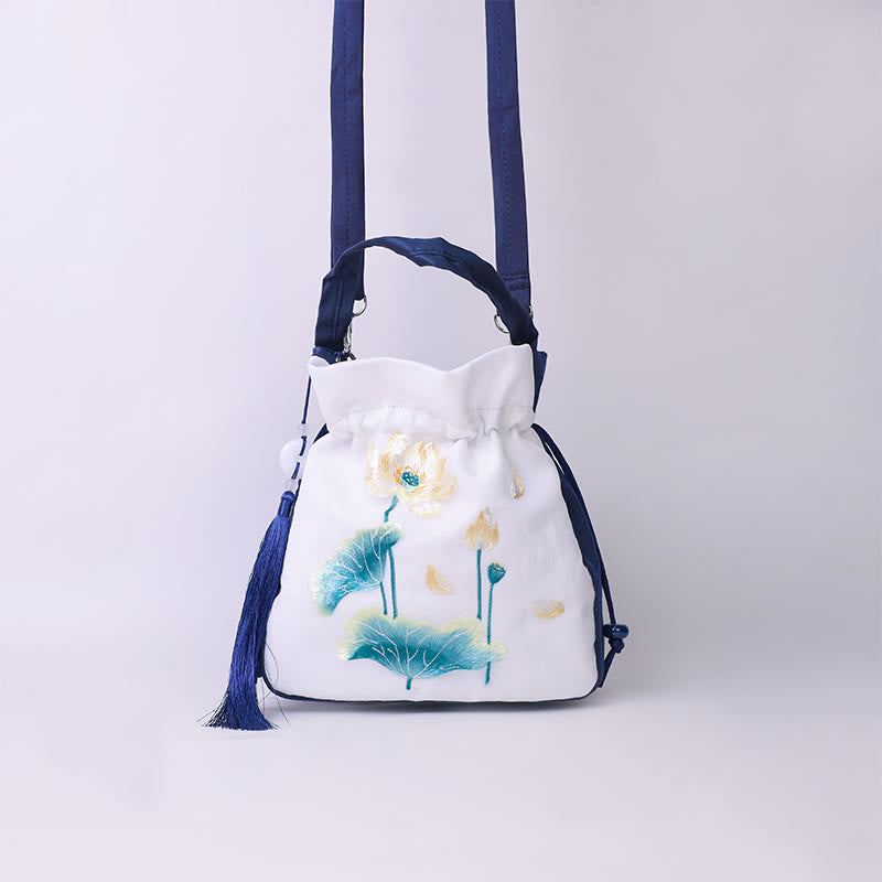 Silk Embroidered Tote Bag with Adjustable Strap 20x20x7cm