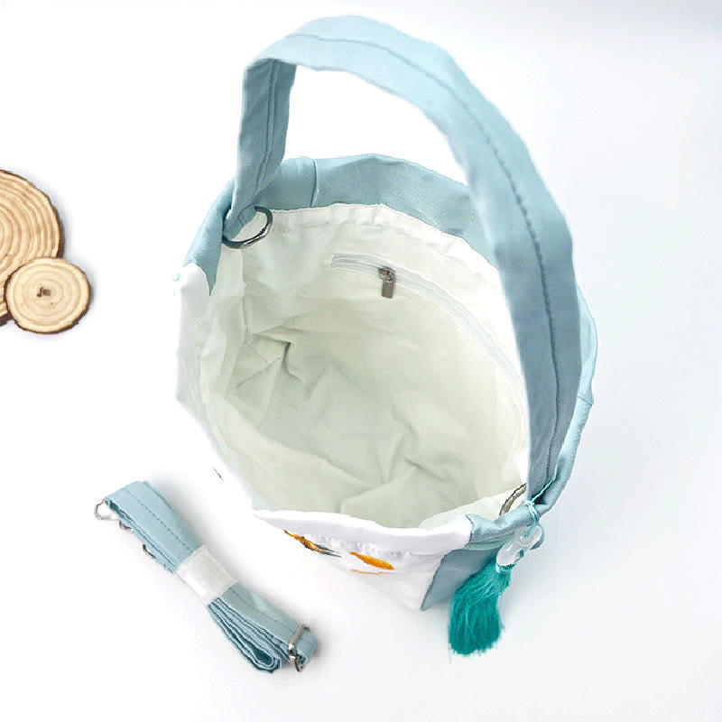 Silk Embroidered Tote Bag with Adjustable Strap 20x20x7cm