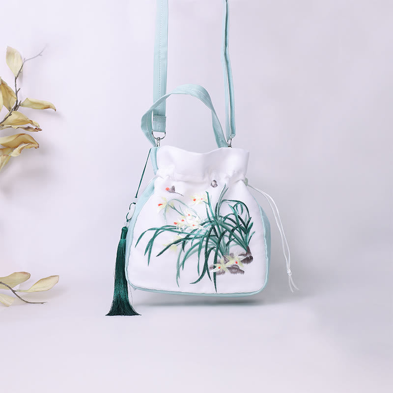 Silk Embroidered Tote Bag with Adjustable Strap 20x20x7cm