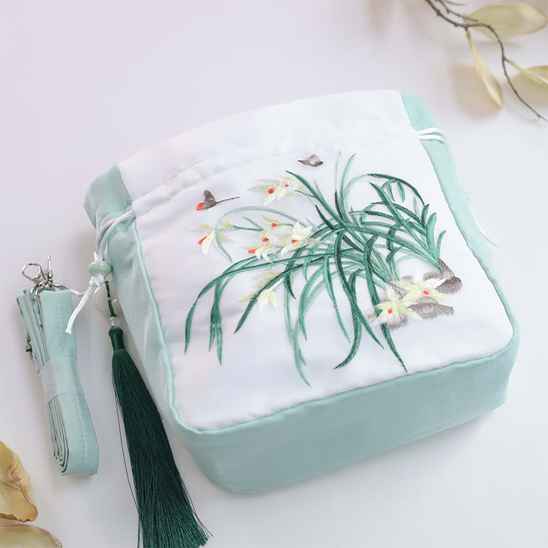 Silk Embroidered Tote Bag with Adjustable Strap 20x20x7cm