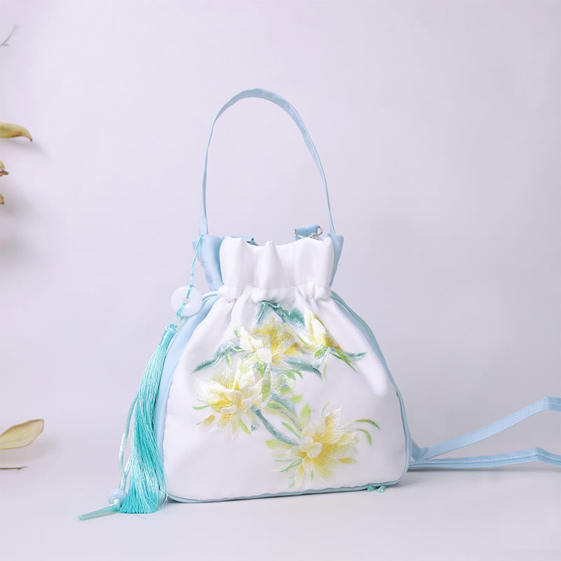 Silk Embroidered Tote Bag with Adjustable Strap 20x20x7cm