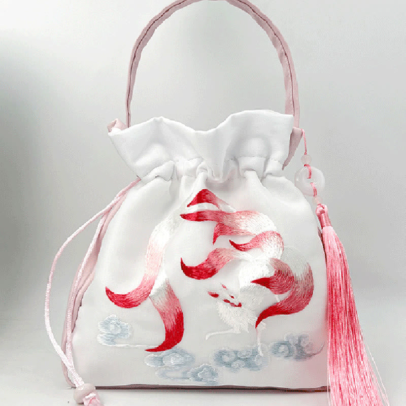 Silk Embroidered Tote Bag with Adjustable Strap 20x20x7cm