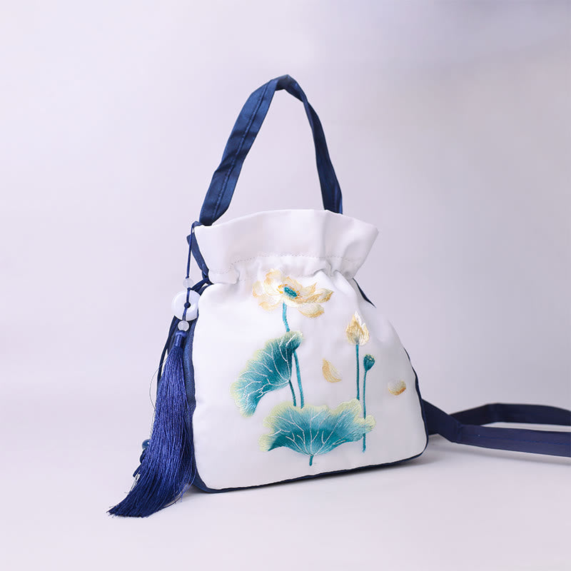Silk Embroidered Tote Bag with Adjustable Strap 20x20x7cm
