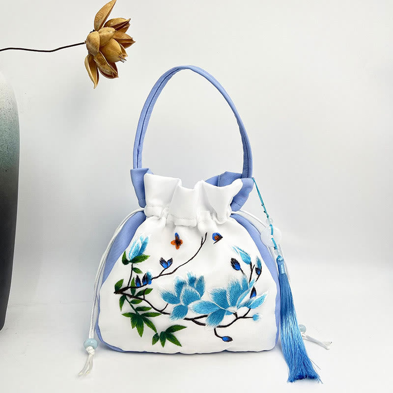 Silk Embroidered Tote Bag with Adjustable Strap 20x20x7cm