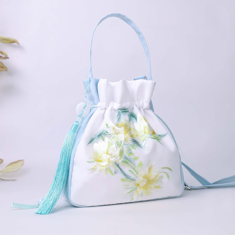 Silk Embroidered Tote Bag with Adjustable Strap 20x20x7cm