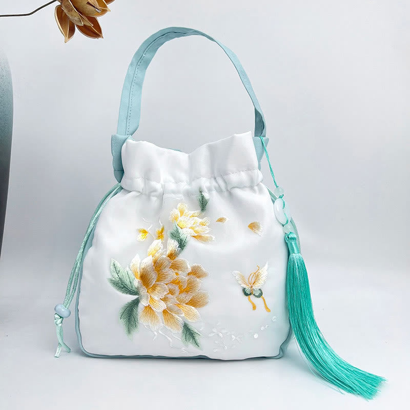 Silk Embroidered Tote Bag with Adjustable Strap 20x20x7cm