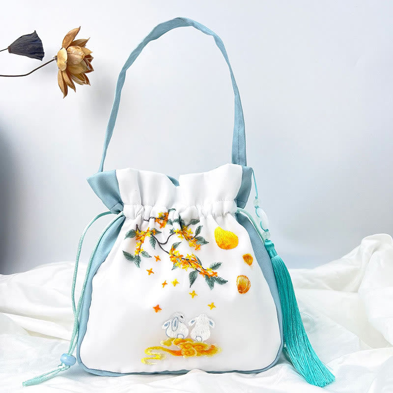 Silk Embroidered Tote Bag with Adjustable Strap 20x20x7cm