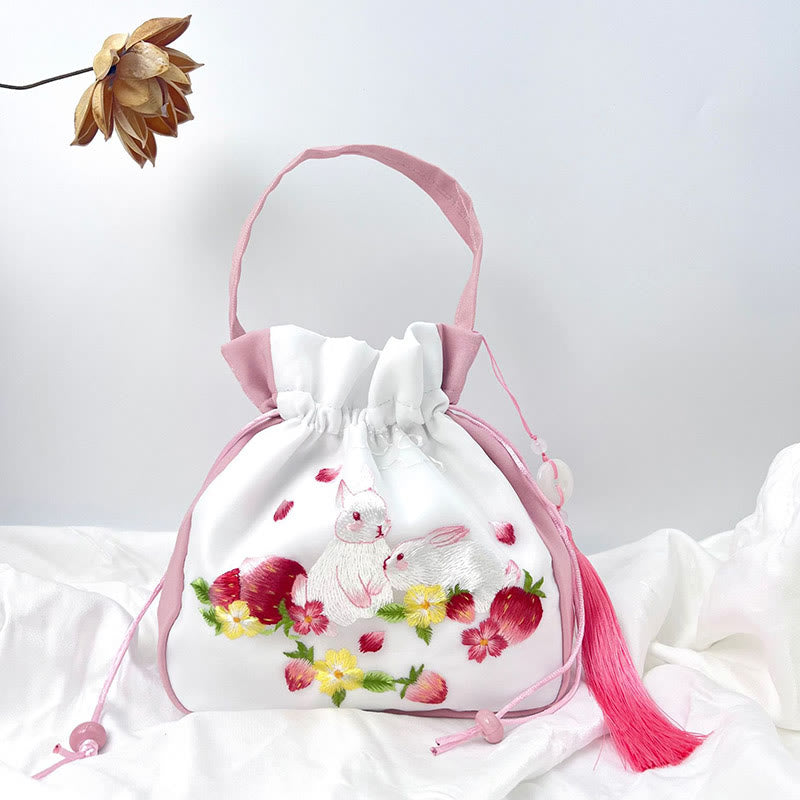 Silk Embroidered Tote Bag with Adjustable Strap 20x20x7cm