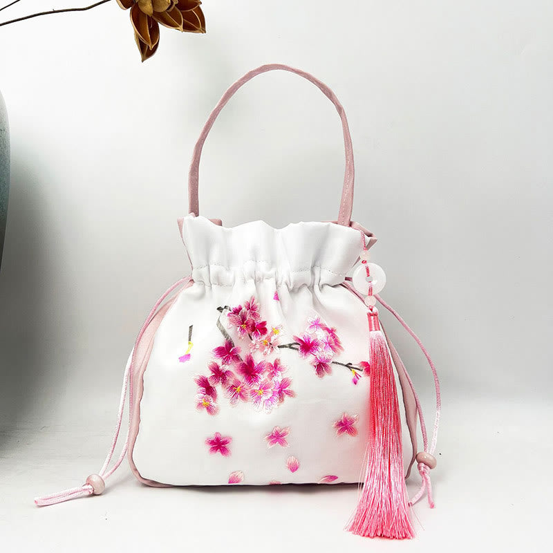 Silk Embroidered Tote Bag with Adjustable Strap 20x20x7cm