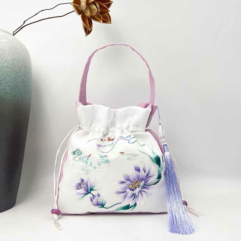 Silk Embroidered Tote Bag with Adjustable Strap 20x20x7cm