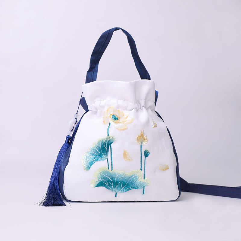 Silk Embroidered Tote Bag with Adjustable Strap 20x20x7cm