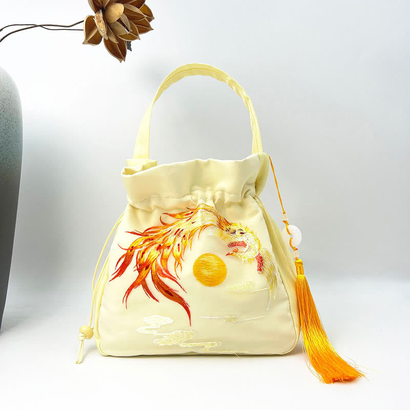Silk Embroidered Tote Bag with Adjustable Strap 20x20x7cm