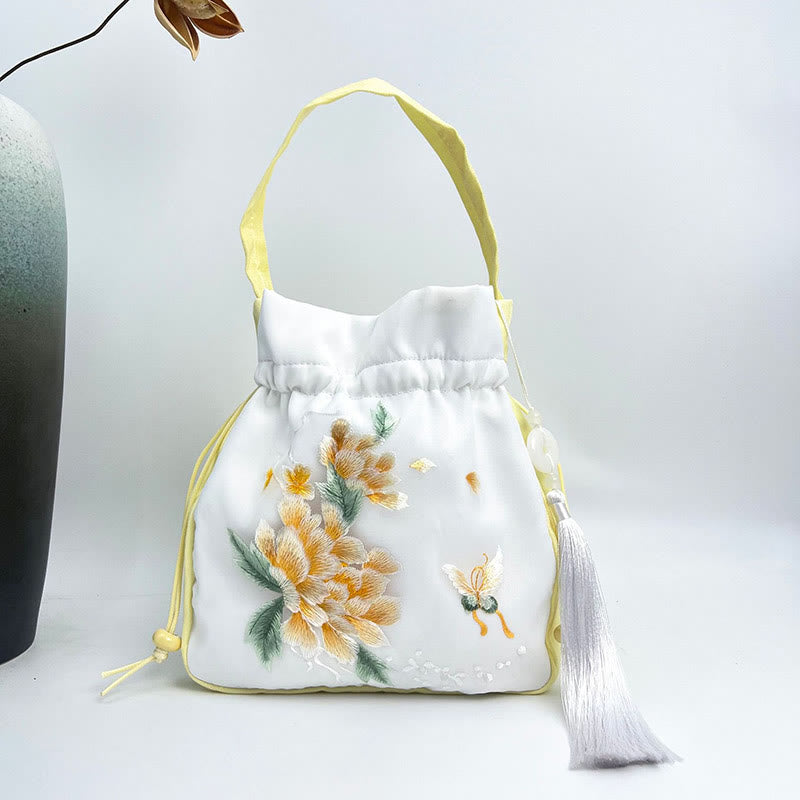 Silk Embroidered Tote Bag with Adjustable Strap 20x20x7cm