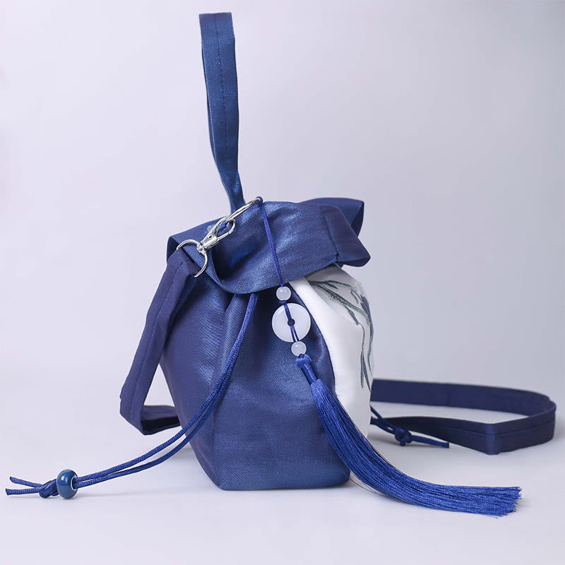 Silk Tote Bag | Embroidered Floral Yoga Carrier 20cm