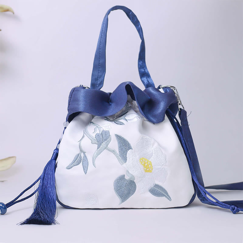 Silk Tote Bag | Embroidered Floral Yoga Carrier 20cm