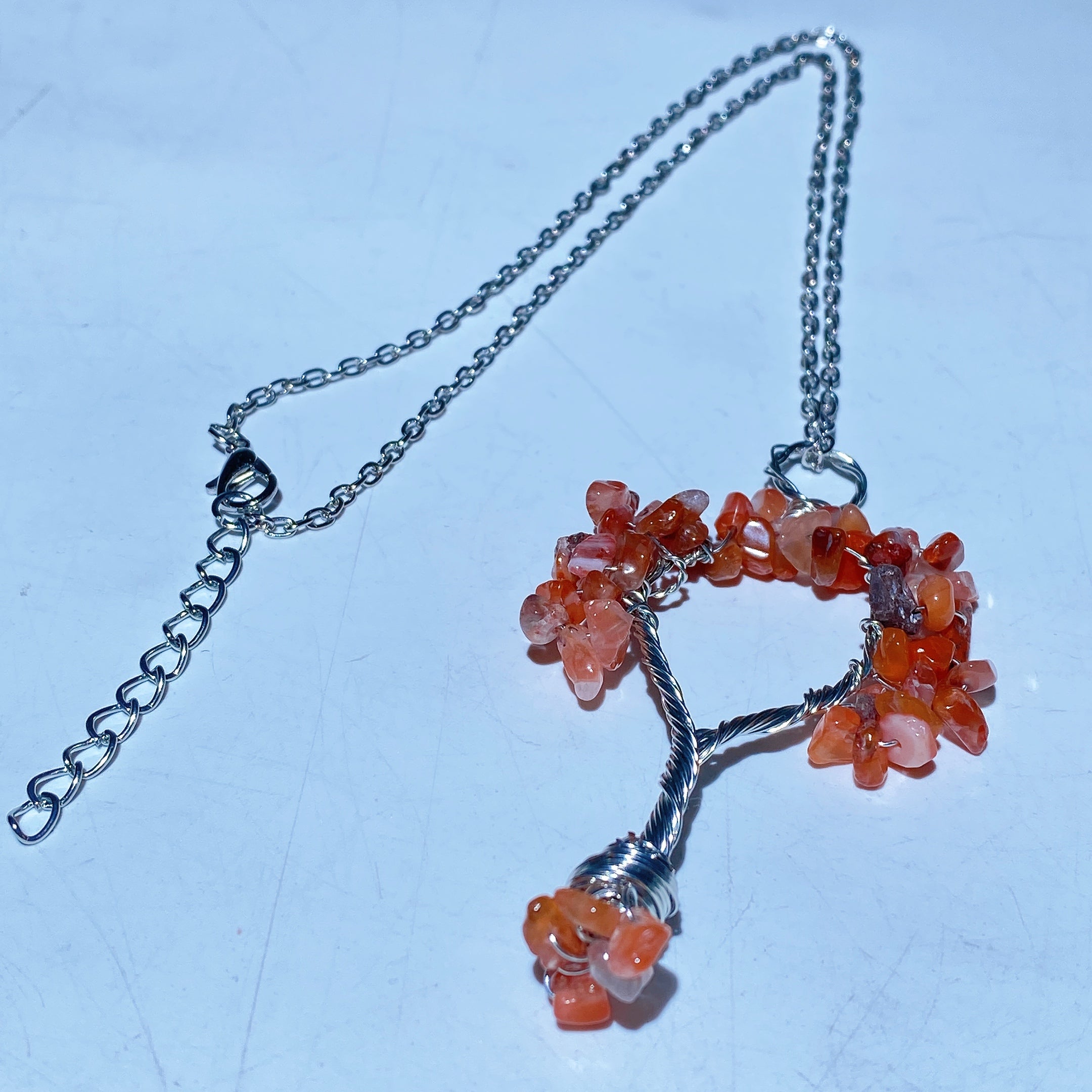 Silver Chain Tree of Life Healing Crystal Necklace 33cm