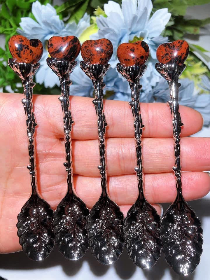 Silver Coffee Spoon with Mixed Crystal Heart Figurines