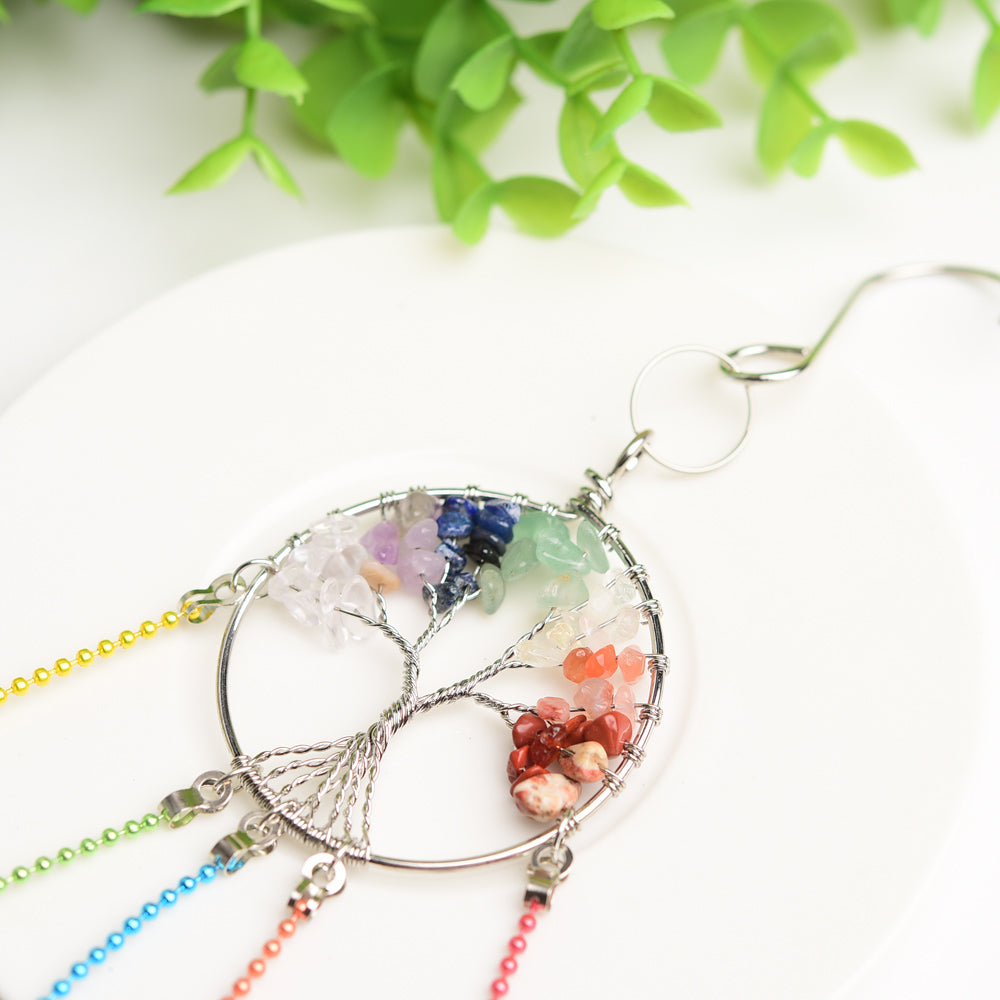Silver Life Tree Crystal Suncatcher with Prism Hanging