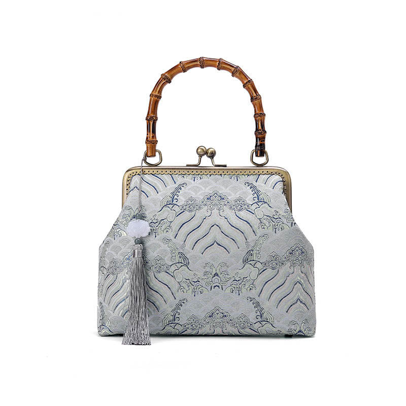 Silver Lines Bamboo Handle Crossbody Bag 26cm