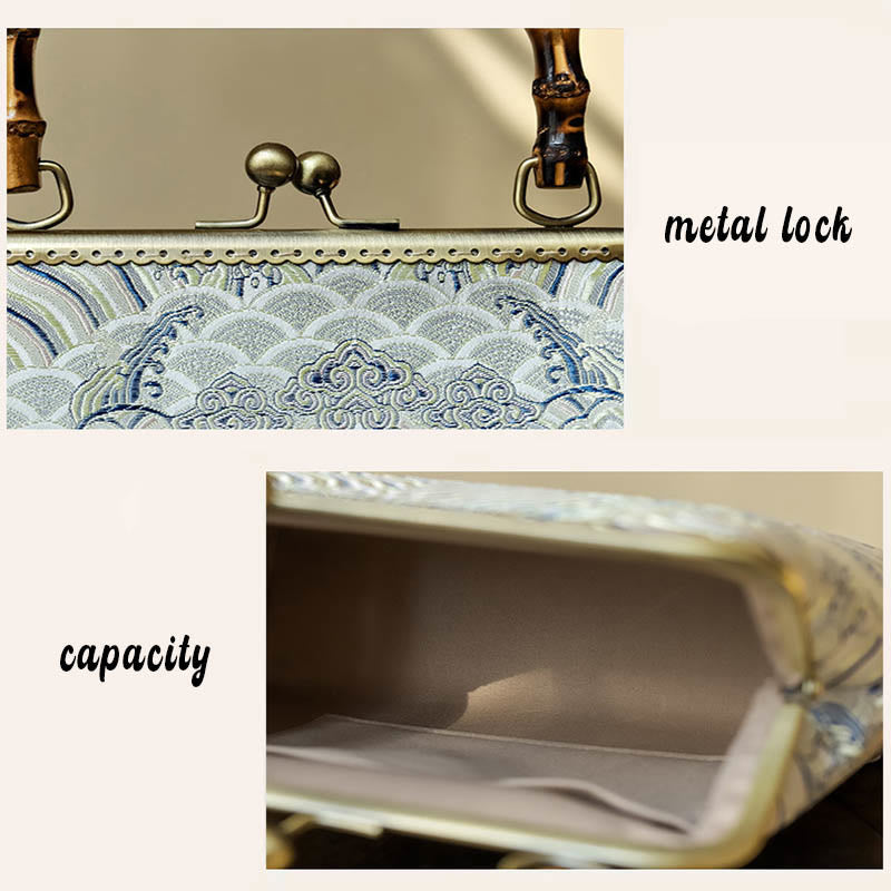 Silver Lines Bamboo Handle Crossbody Bag 26cm