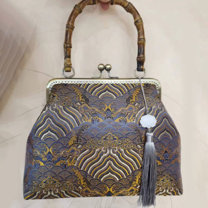 Silver Lines Bamboo Handle Crossbody Bag 26cm