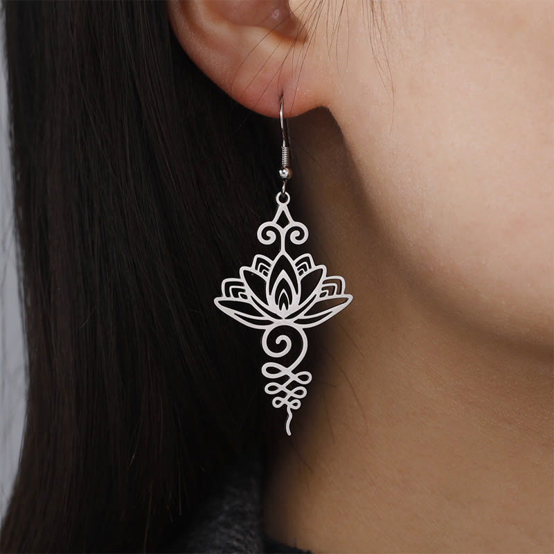 Silver Lotus Earrings Hollow Flower 27mm Symbol of Enlightenment