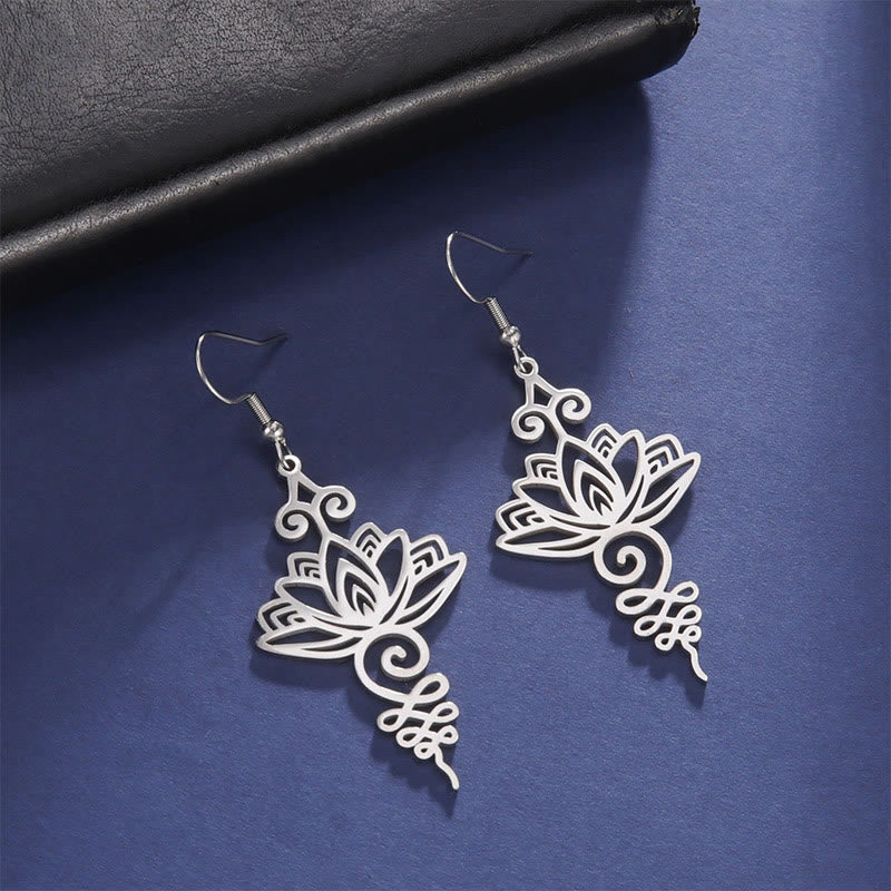 Silver Lotus Earrings Hollow Flower 27mm Symbol of Enlightenment