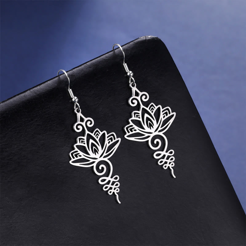 Silver Lotus Earrings Hollow Flower 27mm Symbol of Enlightenment