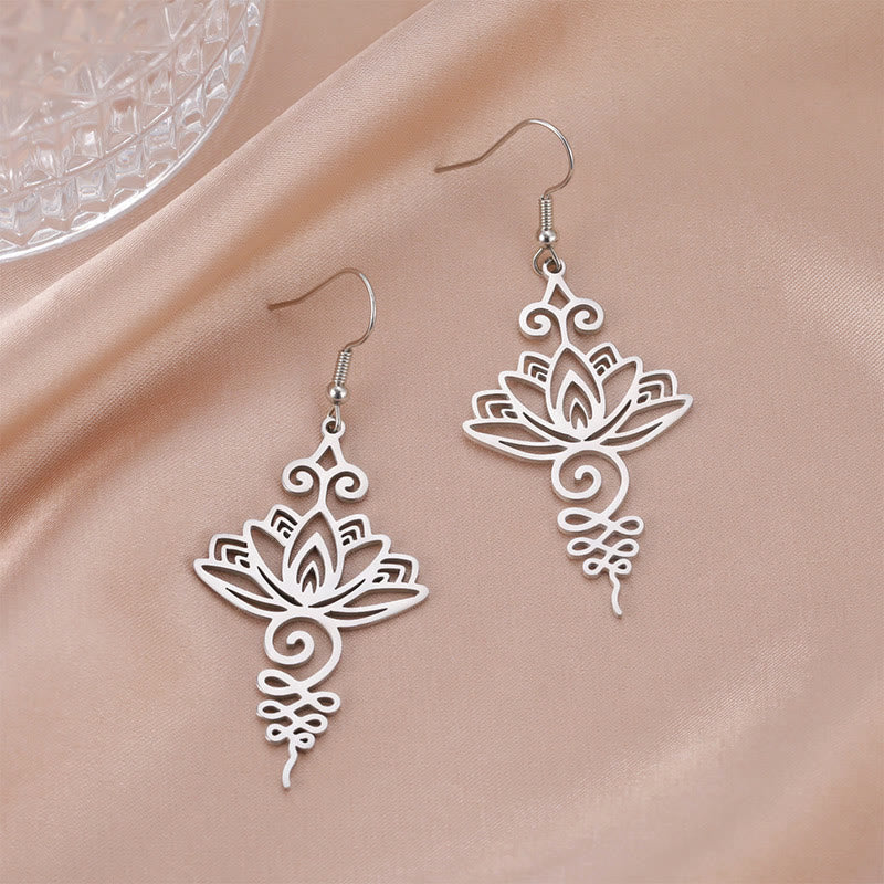 Silver Lotus Earrings Hollow Flower 27mm Symbol of Enlightenment