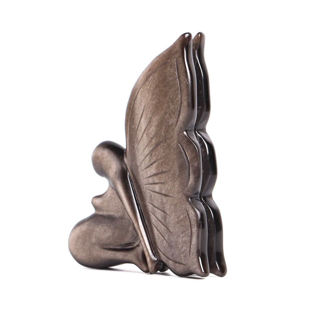 Silver Obsidian Butterfly Crystal Figurine 3.5 Inch Decor