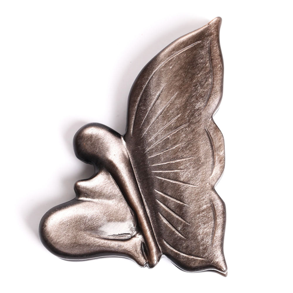 Silver Obsidian Butterfly Crystal Figurine 3.5 Inch Decor