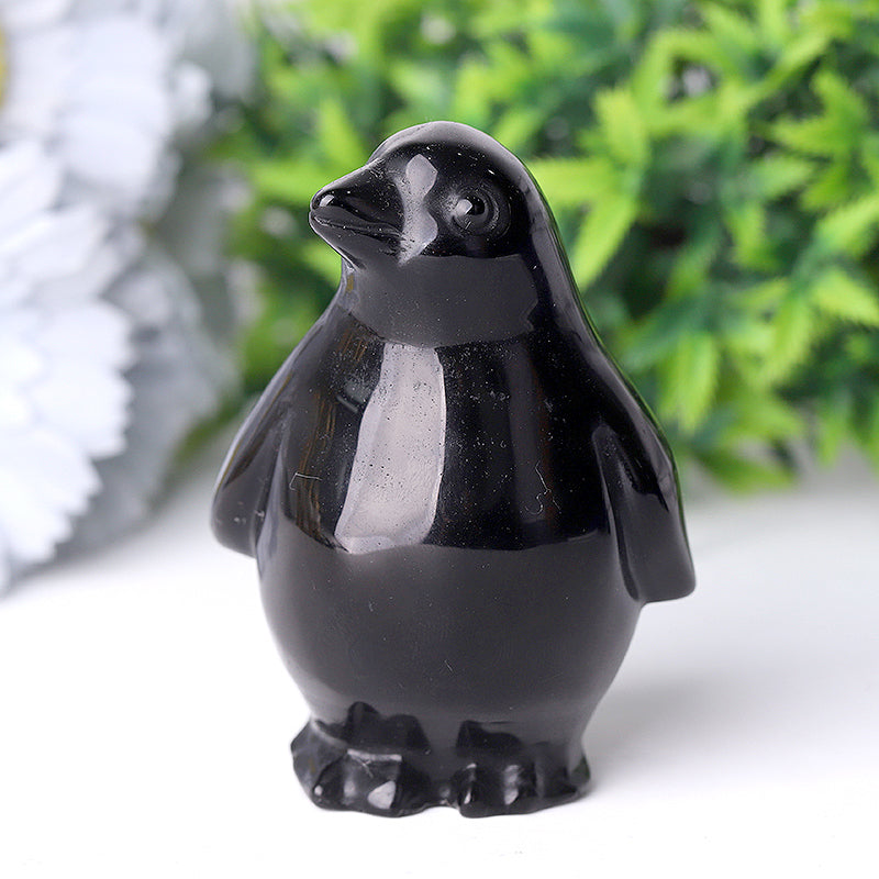 Silver Obsidian Crystal Penguin Carving 3.2 Inch Figurine