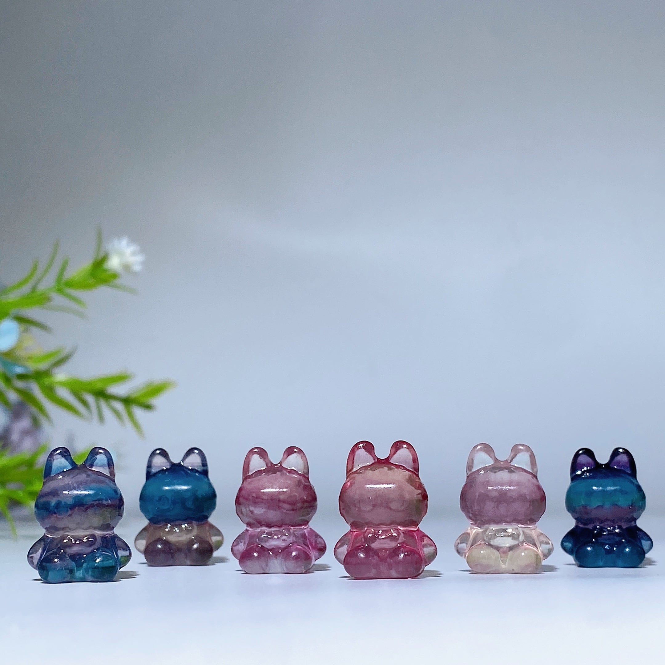 Silver Obsidian & Fluorite 14mm Crystal Figurines Set
